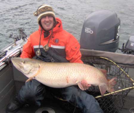 Musky action was already hot in the southern musky zone. Steve Small caught this 45-inch musky on Lake Waubesa May 9.<br />Photo by Larry Pfister