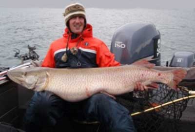 The northern zone musky season opens May 24 with plenty of big fish, like this one Rachel Piacenza reeled in last year from a Burnett County lake.<br />WDNR Photo